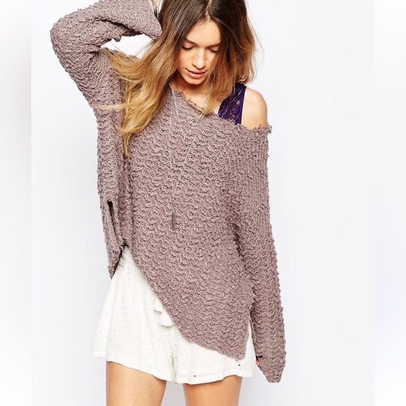 Free People Everlasting pullover textured oversized lilac M sweater boho forest - Picture 1 of 10